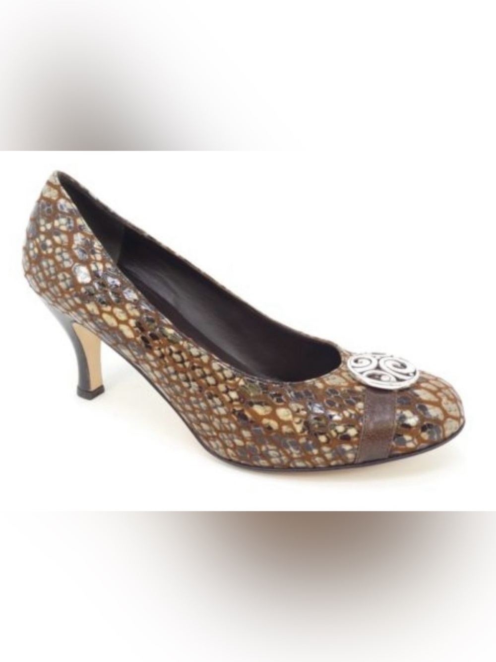 Brighton’s Blaze Brown Snakeskin Patterned Pump with Decorative Accent